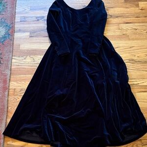 Laura Ashley Midnight Blue Velvet Long Sleeve Dress